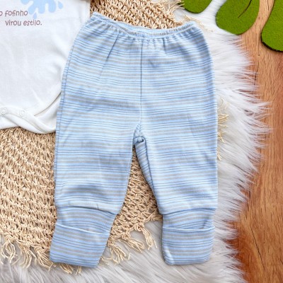 CONJ. DE MALHA 3 PEÇAS - Um Traço Fofinho Virou Estilo - Azul Bebê e Off White